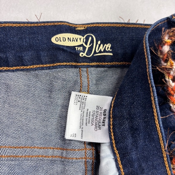 Old Navy Diva Jeans Hand Painted Mod Retro Flower Yellow Orange 70s Boho Plus 20 - Picture 11 of 11